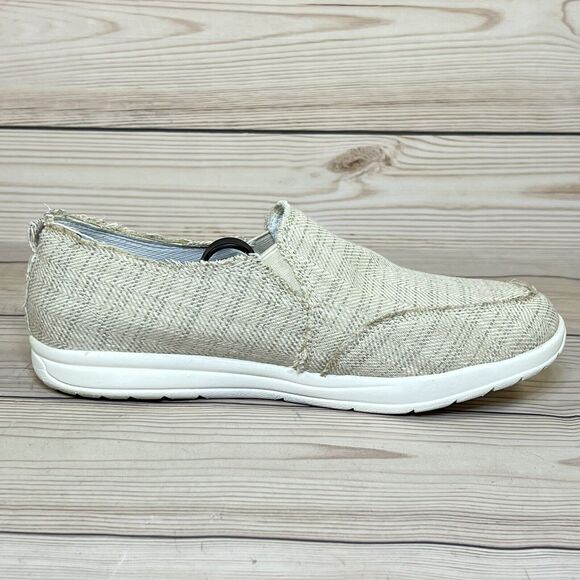 Minnetonka Expanse Womens 8.5 Slip-On Sneaker Tan Frayed Fabric Moccasin Shoes - Picture 9 of 15